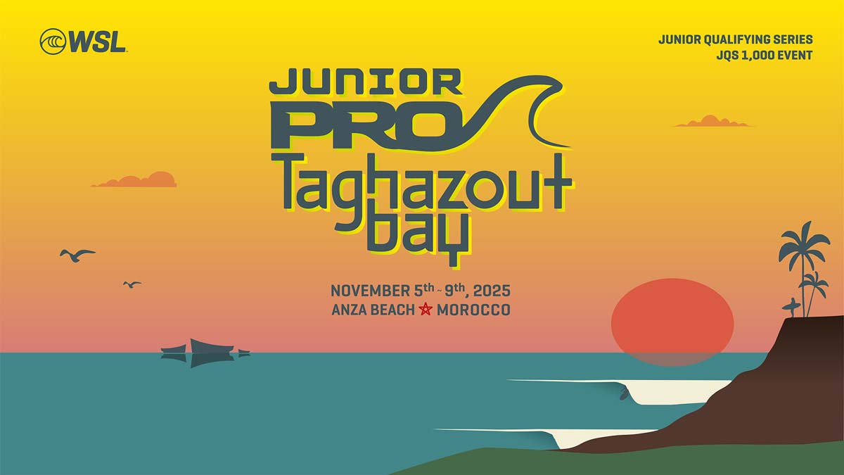 Cartel oficial del Junior Pro Taghazout Bay 2025 en Marruecos
