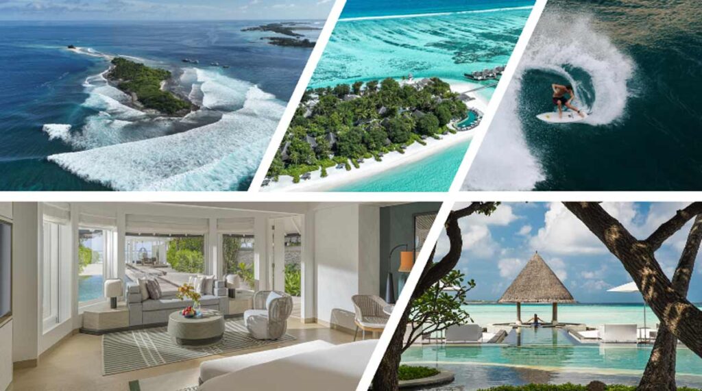 Surfing Champions Trophy Maldivas 2025 en Four Seasons Kuda Huraa: olas perfectas, surf de élite y lujo en un paraíso tropical.