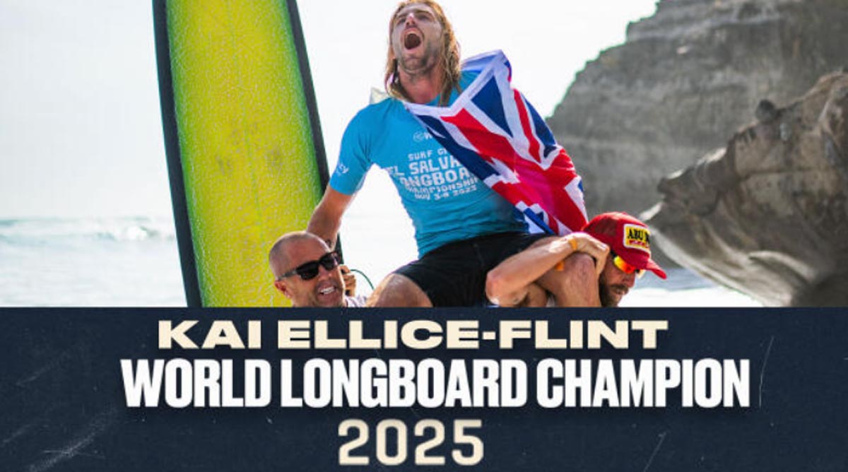 Kai Ellice-Flint celebra su título mundial de longboard 2025 en El Salvador