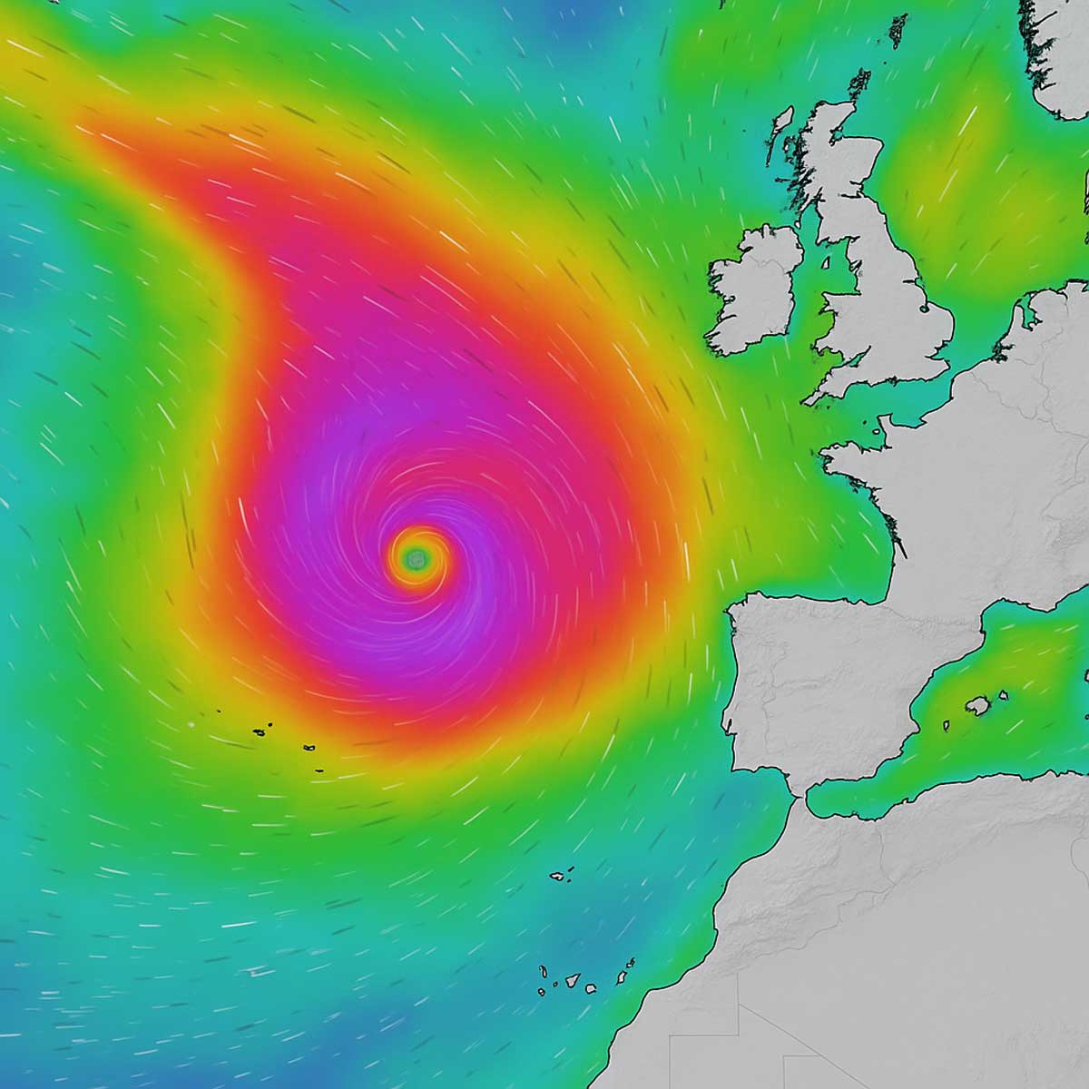 Previsión meteorológica del huracán Erin en el Atlántico, con trayectoria hacia España y las Islas Canarias.