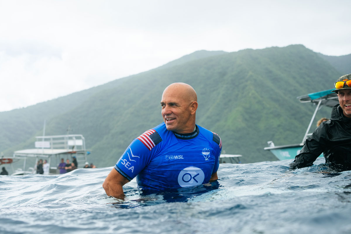 Kelly Slater tras derrotar a Gabriel Medina en el Tahiti Pro 2026